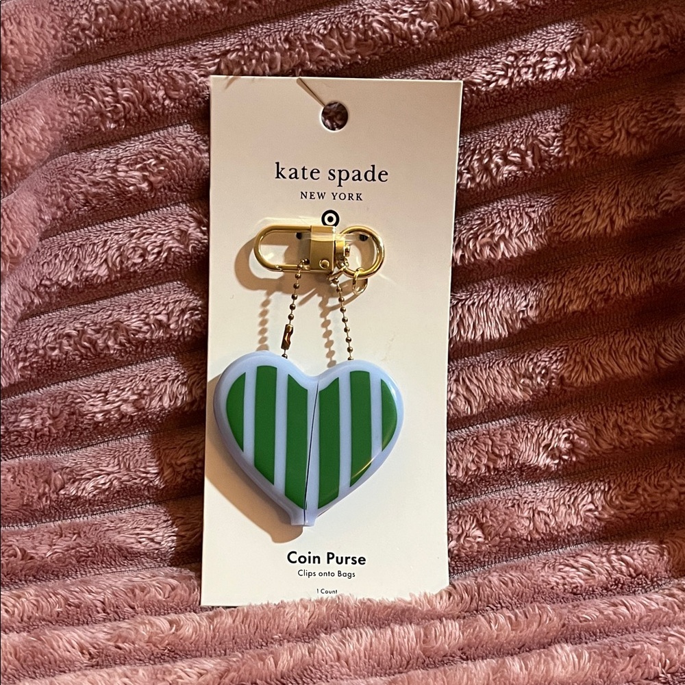 Kate Spade Green and White Striped Heart Purse